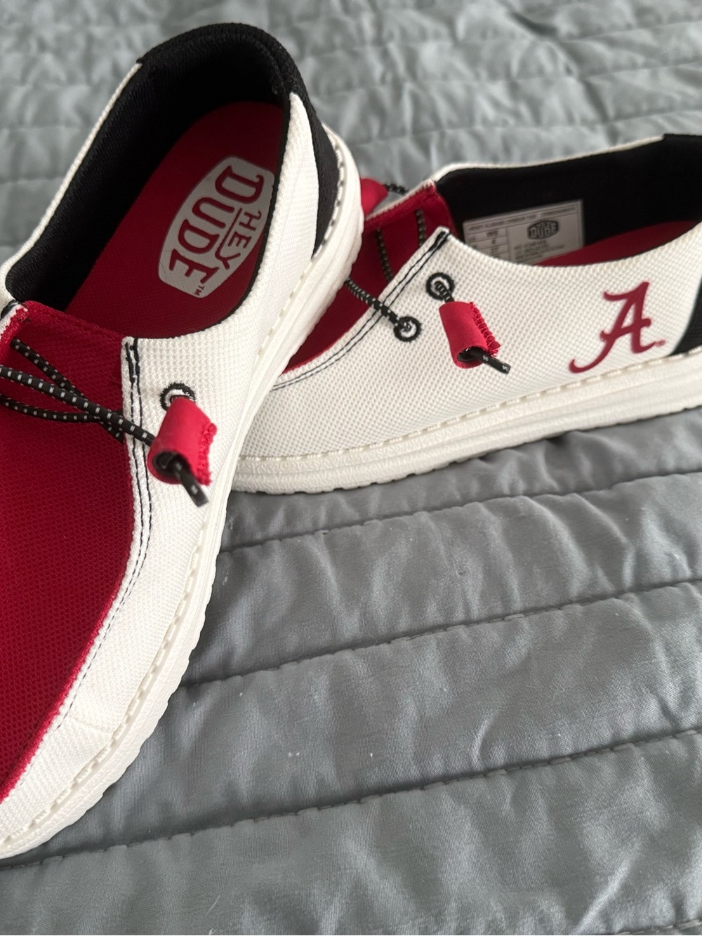 Hey Dude Women's Red and White Slip-On Canvas Loafers